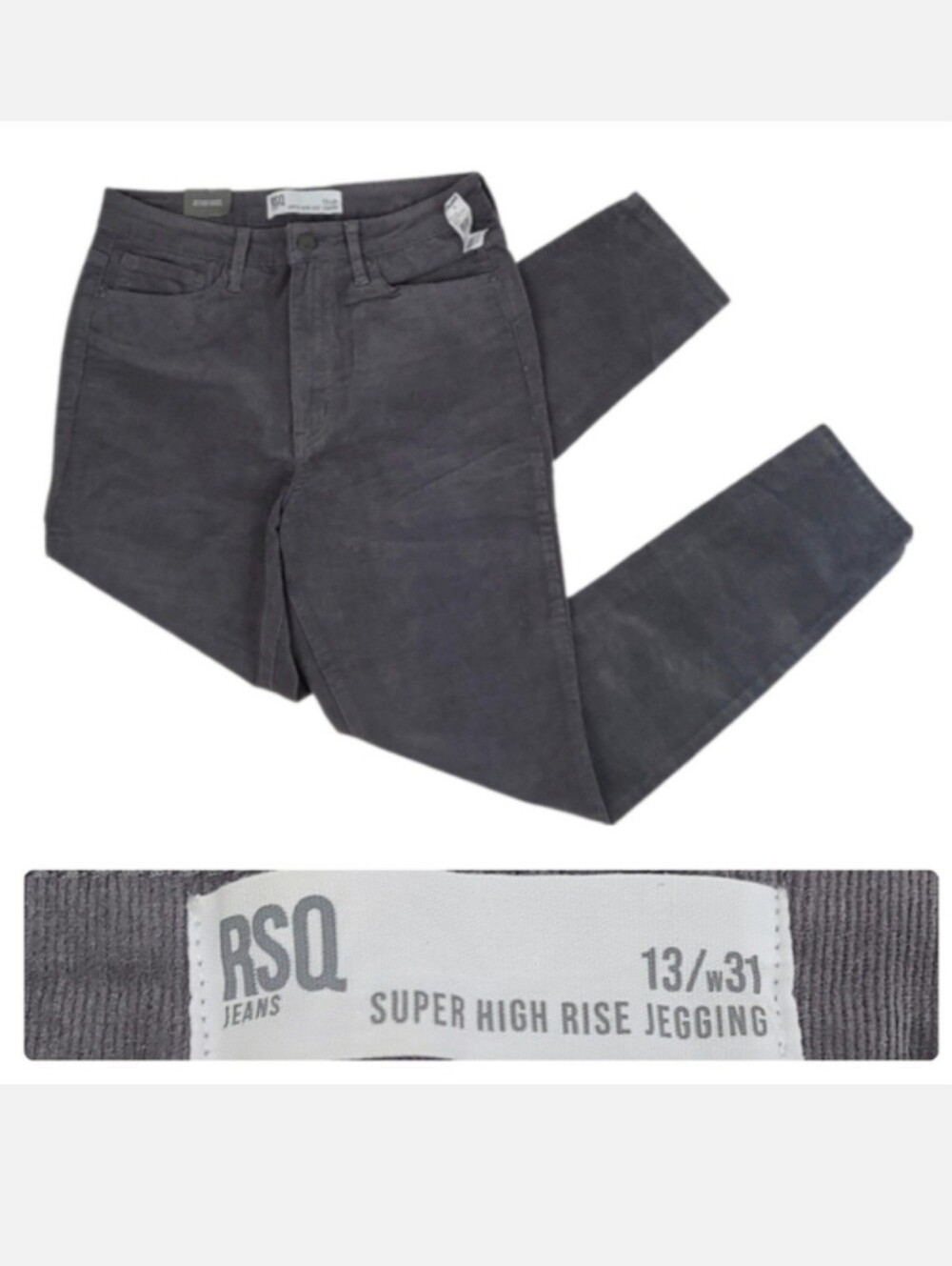 RSQ Super High Rise Jegging Gray Corduroy Pants 31" Waist Skater Fall Minimalist